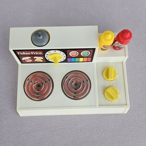 VTG Fisher Price Magic Burner Stove Top Kitchen Toy Toddler Mustard Ketchup 1978 - Picture 5 of 8